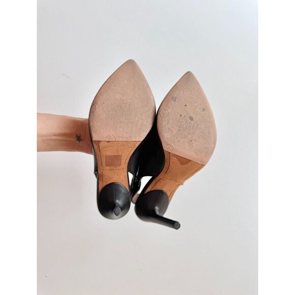 GIVENCHY Black Leather Gold Shark Lock Slingback Pointed Toe Pumps, Size 36 - Picture 15 of 16